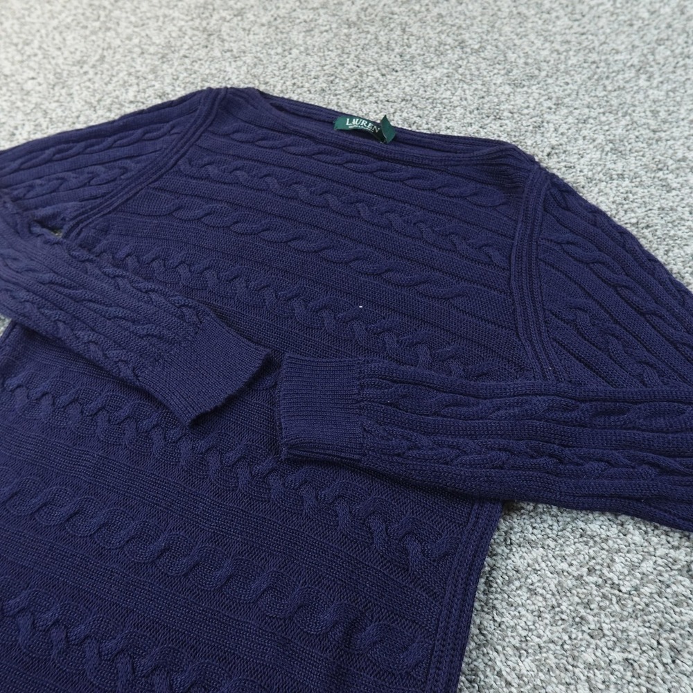 Ralph Lauren Sweater Womens S Blue Aran Cable Knit Pullover Longline Tunic Top